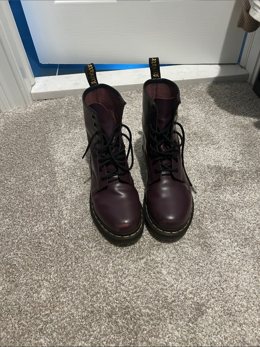 Burgundy Lace-Up Combat Boots - Doc Martins Size 9